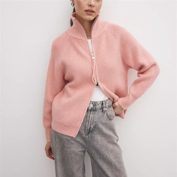 Damen Strickjacke mit hohem Kragen und Reißverschluss Echoarchiv