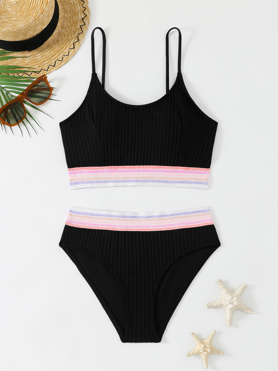 Damen Zweiteiliges Bikini-Set mit modischem Ripp-Design und elastischem Bund – Maréssa