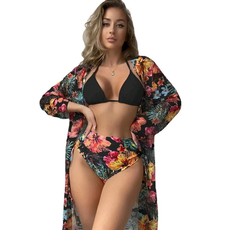 Damen Bikiniset mit hohem Bund und floralem Überwurf Echo Archiv