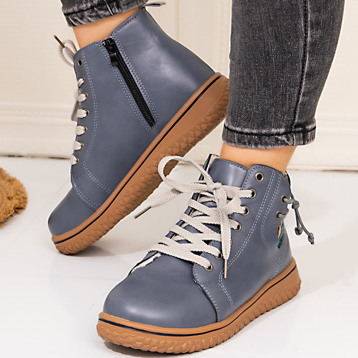 Damen gefütterte Schnür-Stiefelette mit seitlichem Reißverschluss und profilierter Gummisohle Echo Archiv