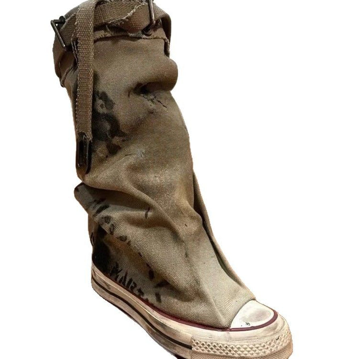 Damen Slouchy Canvas-High-Top Sneaker-Stiefel mit Gurt und Graffiti-Print Echo Archiv