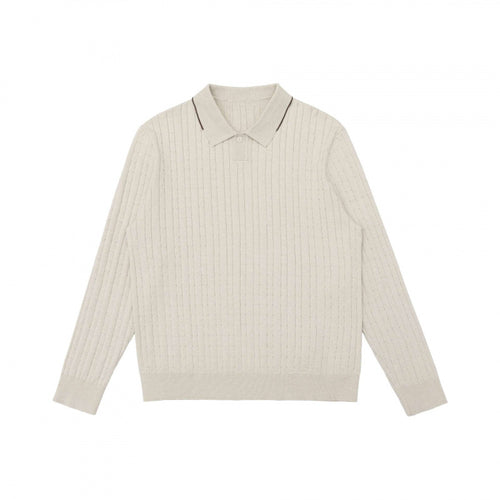 Herren Polokragen-Strickpullover mit Zopfmuster und feiner Knopfleiste Echo Archiv