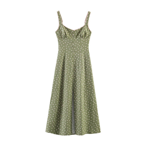Damen Vintage-inspiriertes Träger-Midikleid mit taillierter Schnittführung und durchgehender Knopfleiste Echo Archiv
