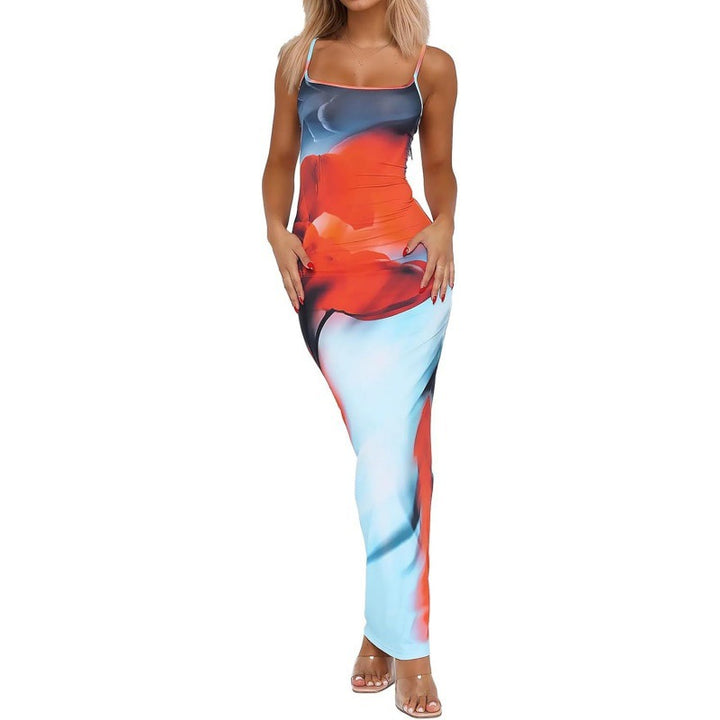 Maxikleid für Damen mit Details und einem farbenfrohen Grafikprint – Echo Archiv