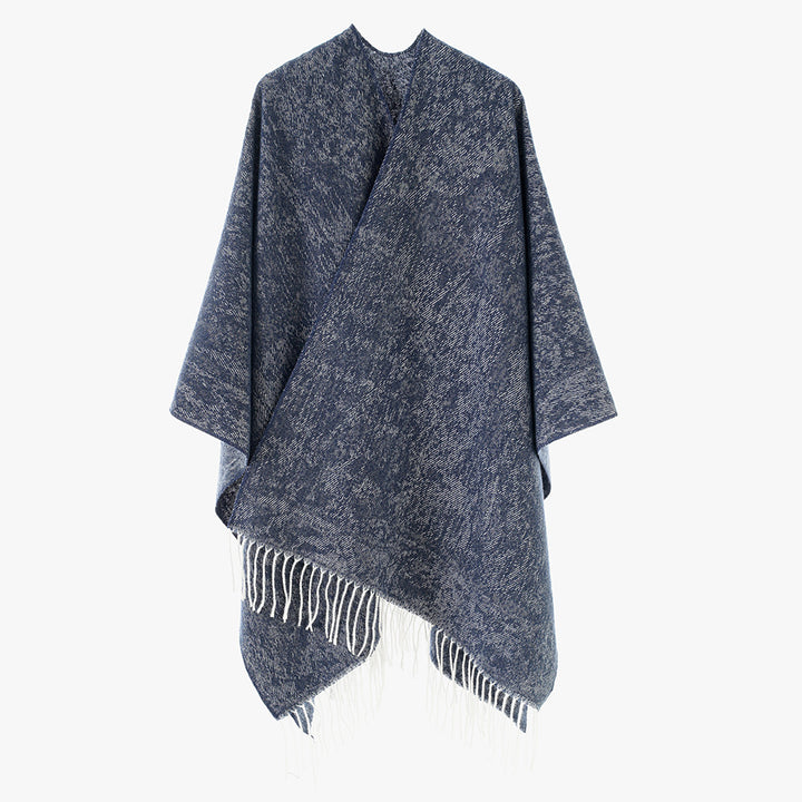 Damen Poncho aus Wollmisch-Strick mit Fransen und weitem Oversize-Schnitt Echo Archiv