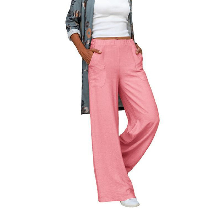Damen nan weite Leinenmix-Hose mit hohem elastischen Bund und aufgesetzten Seitentaschen Echo Archiv