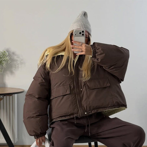 Damen Kurze Oversize Steppjacke mit hohem Kragen und wattierter Fütterung Echoarchiv