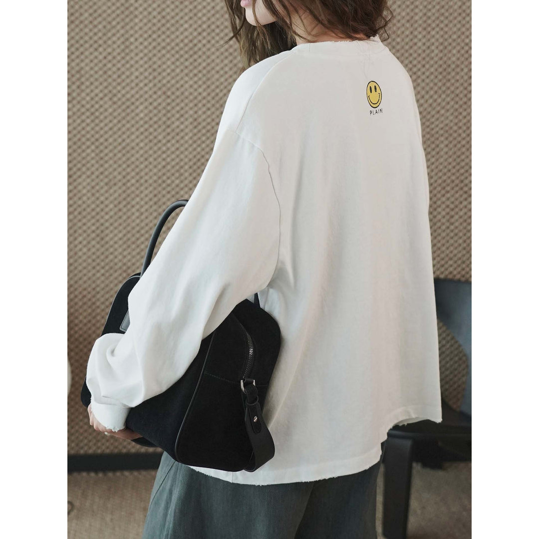 Damen Boxy‑Sweatshirt mit rohem Kantenbesatz und überschnittener Schulter Echoarchiv