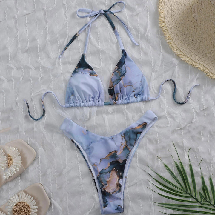Damen Hoch geschnittenes Bikini-Set mit stylischem Marmor-Print Echo Archiv