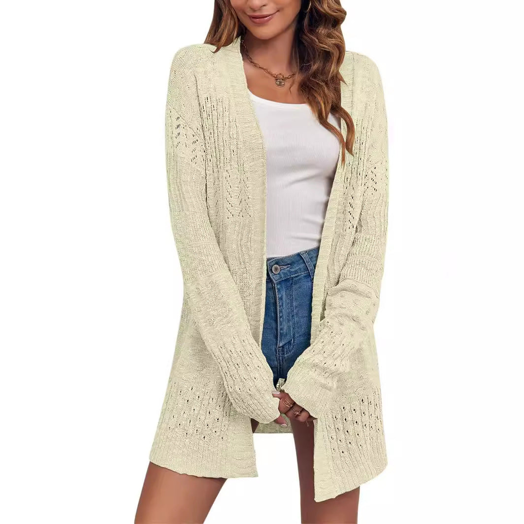 Damen Offener Strickcardigan mit Ajourmuster und lässiger Longline-Silhouette Echoarchiv