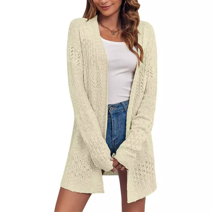 Damen Offener Strickcardigan mit Ajourmuster und lässiger Longline-Silhouette Echoarchiv