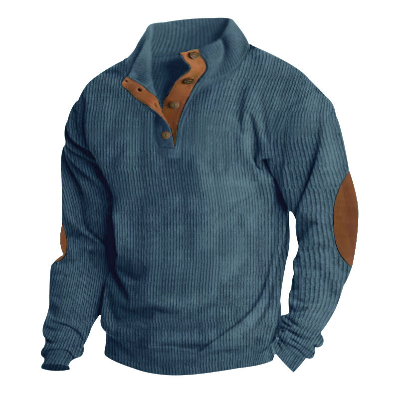 Herren nan rustikaler gerippter Pullover mit Henley-Kragen und lederartigen Ellbogenbesätzen Echo Archiv