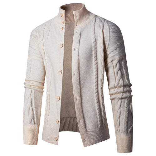 Herren Strickjacke mit klassischem Kabelmuster und hohem Stehkragen Echoarchiv