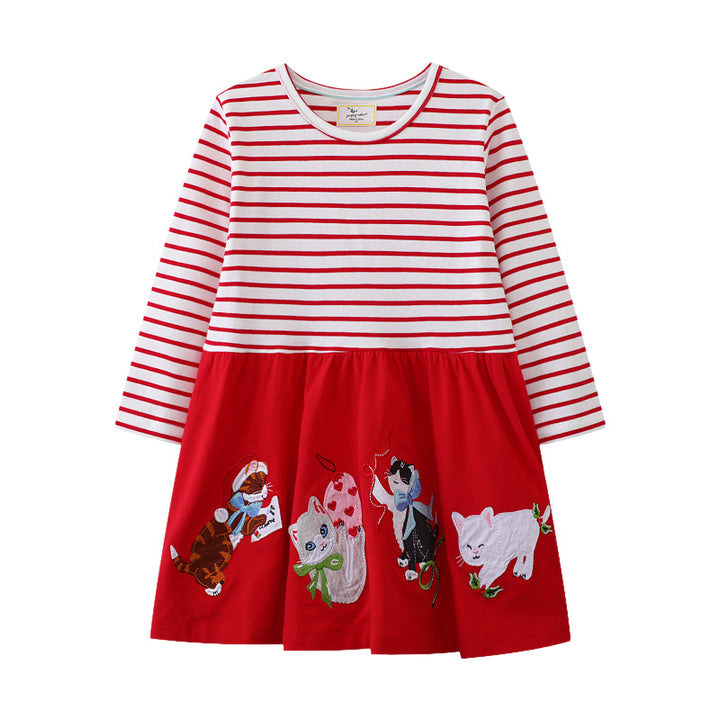 Mädchen Baumwollkleid mit verspielten Katzenapplikationen Echo Archiv