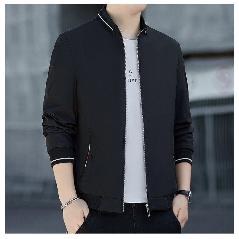Herren Minimalistische Softshell-Bomberjacke mit Stehkragen und Kontraststreifen-Bündchen Echo Archiv