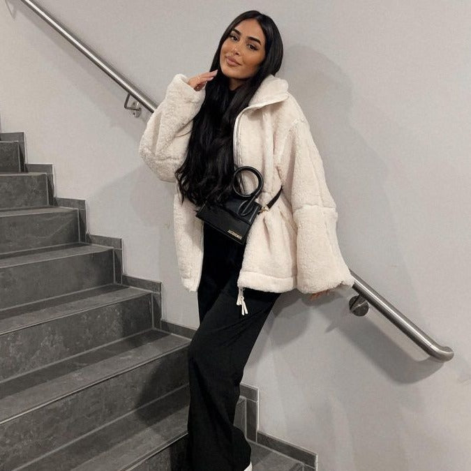 Damen Teddy-Fleecejacke mit Stehkragen Echoarchiv