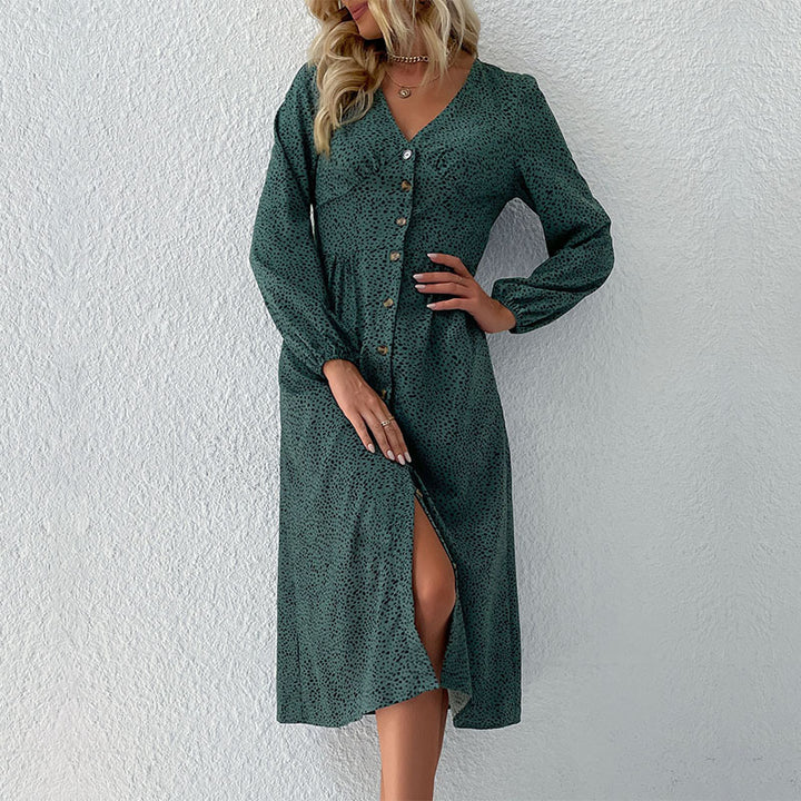Damen Elegantes Knielanges Kleid mit Knopfverschluss Echo Archiv