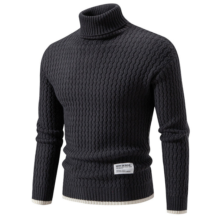 Herren Strickpullover mit hohem Kragen und strukturiertem Zopfmuster Echoarchiv