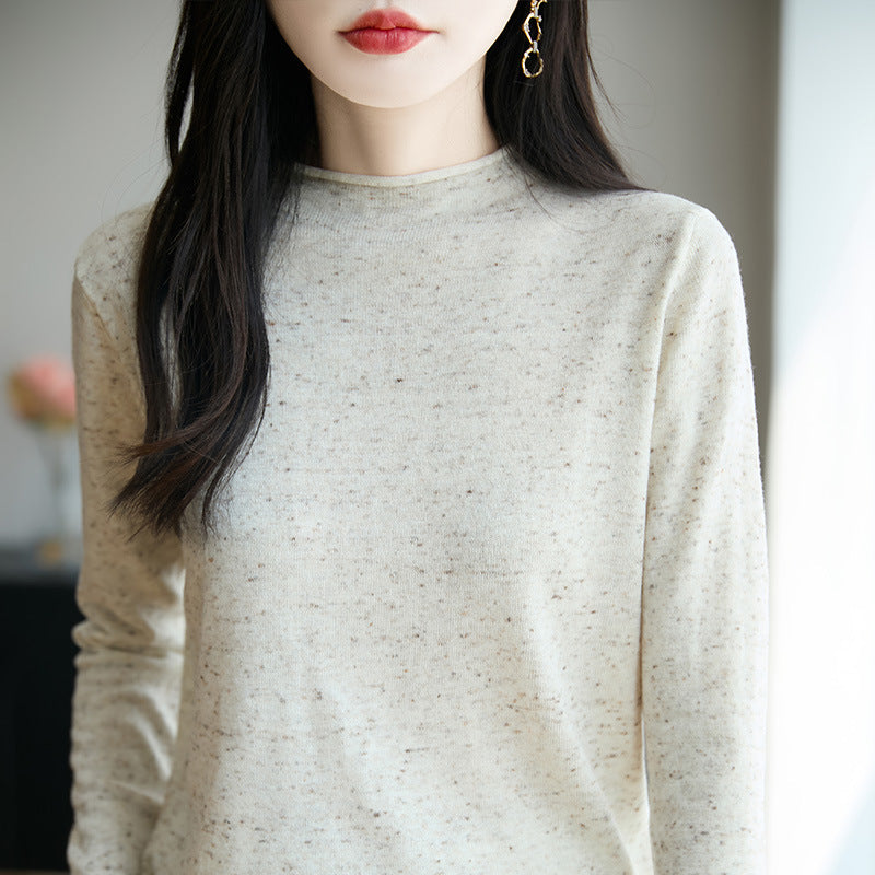 Damen Minimalistischer Nep-Strick-Longsleeve mit kurzem Stehkragen Echoarchiv