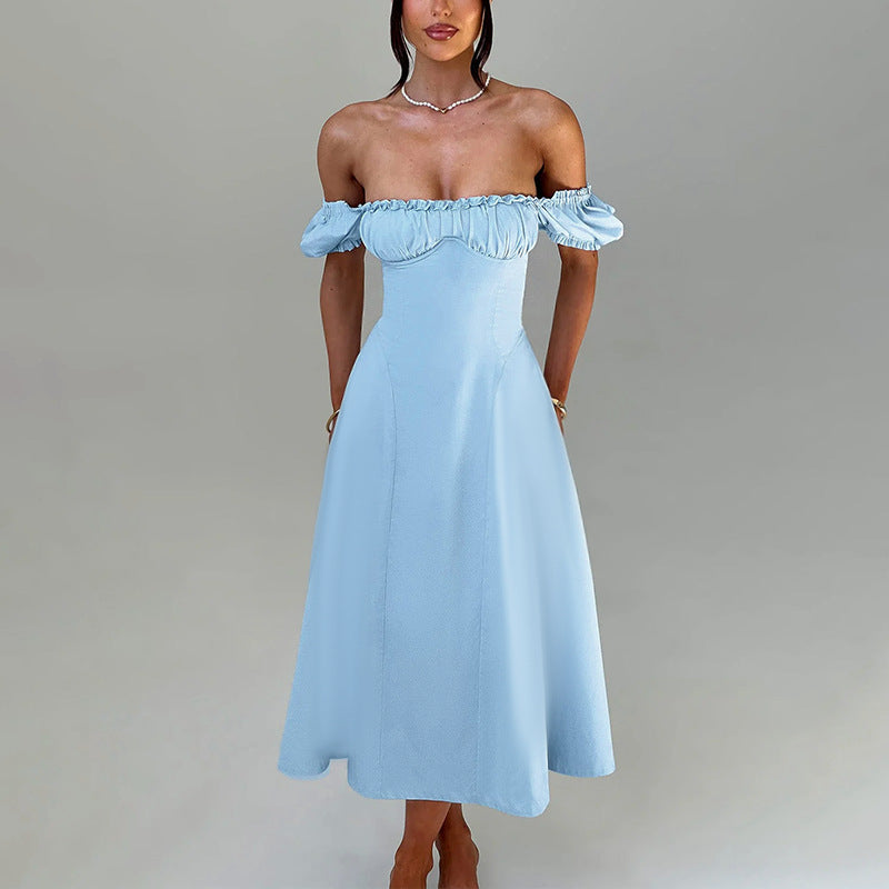 Damen Maxi-Kleid mit voluminösen Puffärmeln und elastischem Ausschnitt Echo Archiv
