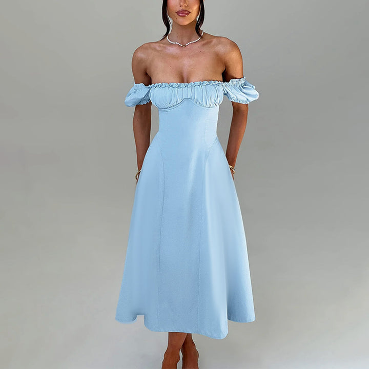 Damen Maxi-Kleid mit voluminösen Puffärmeln und elastischem Ausschnitt Echo Archiv