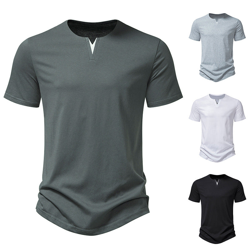 Herren Kurzarm-Henley-T-Shirt mit kreativem V-Ausschnitt und angenehmem Tragegefühl Echoarchiv