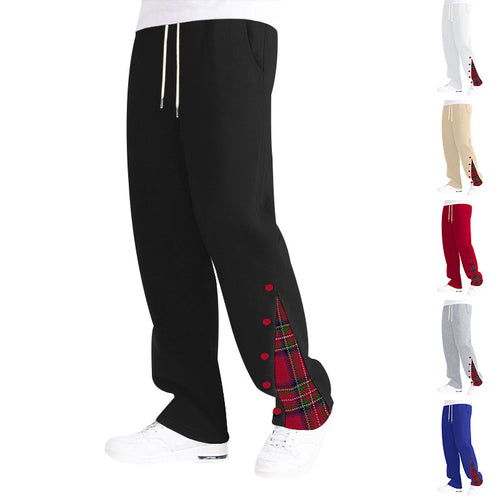 Herren bequeme Freizeithose mit seitlichen Knopfdetails und kombiniertem Karomuster Echoarchiv