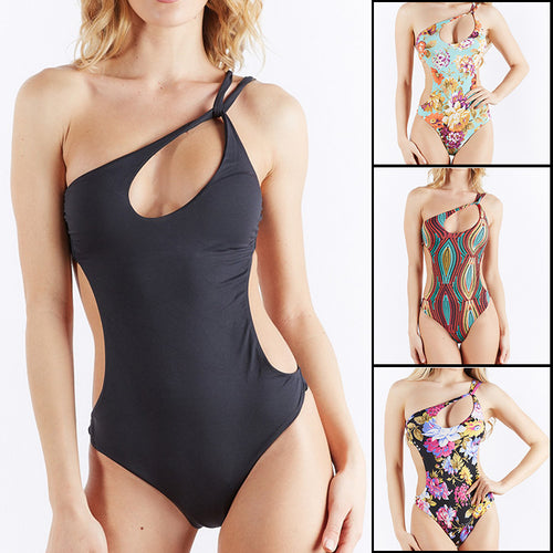 Damen Einteiliger Badeanzug mit asymmetrischem Cut-Out und floralem Design Echo Archiv