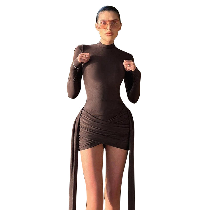 Damen Langärmeliges Wickel-Minikleid mit Drapierung und seitlichen Schleppern – Avérine