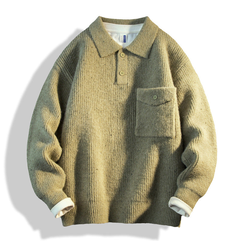 Herren Oversize-Strick-Polo mit Brusttasche & gerippter Struktur Echoarchiv