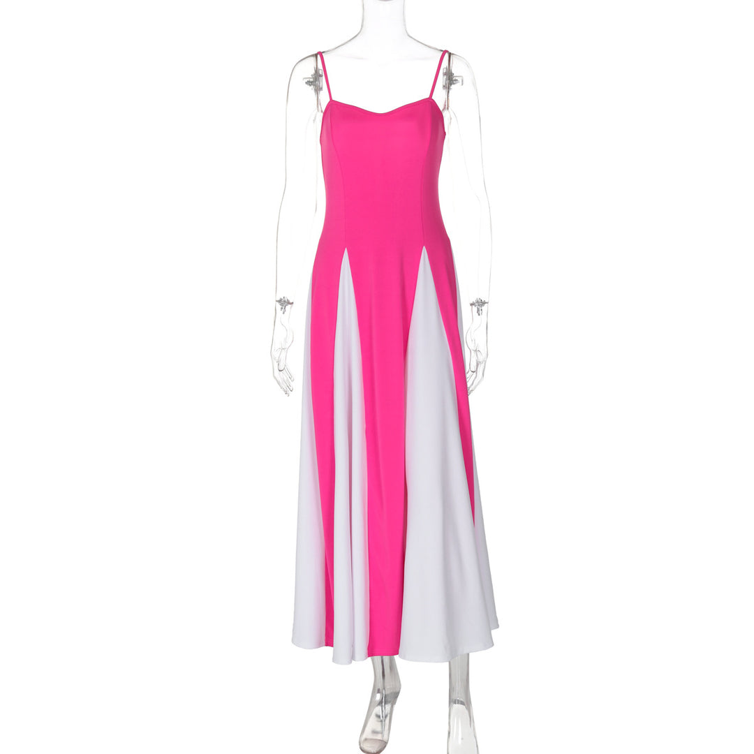Damen Elegantes Maxikleid mit diagonalen Farbakzenten und schmalen Spaghettiträgern Echo Archiv