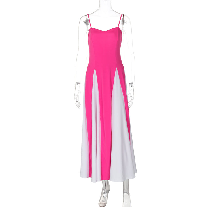 Damen Elegantes Maxikleid mit diagonalen Farbakzenten und schmalen Spaghettiträgern Echo Archiv
