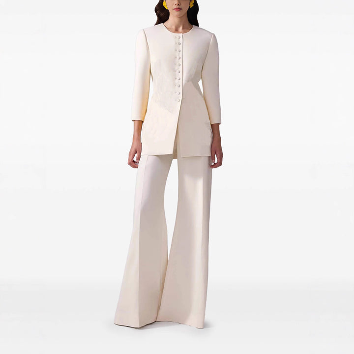 Damen Longblazer-Mantel im Tailoring mit rundem Ausschnitt und verdeckter Knopfleiste Echoarchiv