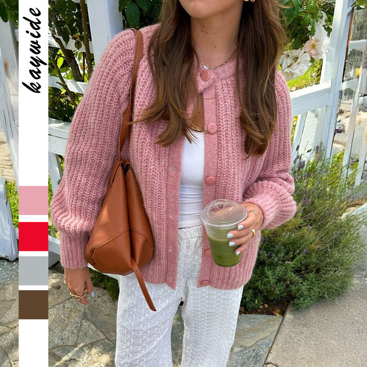Damen nan grobgestrickter Oversize-Cardigan mit Kokosknopfleiste und überschnittener Schulter Echo Archiv