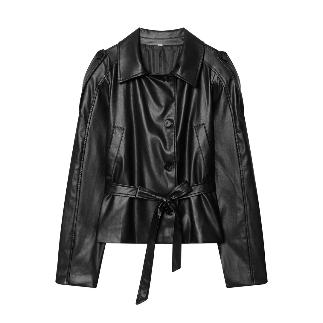 Damen Kurz-Trenchcoat aus Lederoptik mit Taillengürtel Echo Archiv