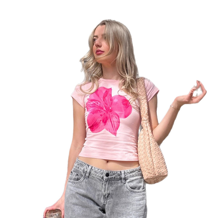 Damen T-Shirt mit floralem Druck und figurbetontem Schnitt Echo Archiv