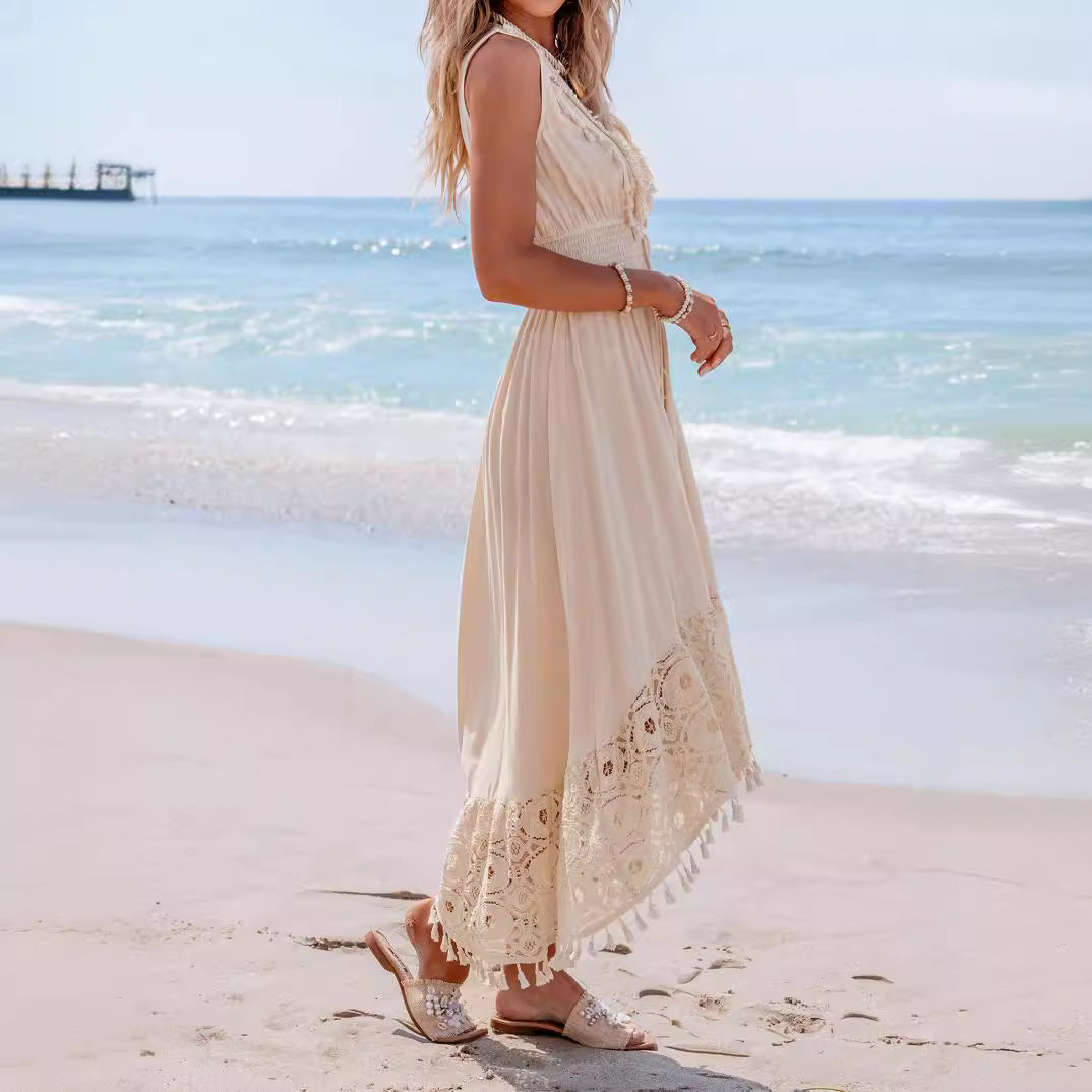 Damen Bohemian Maxikleid mit Spitzen- und Rüschendetails Echo Archiv