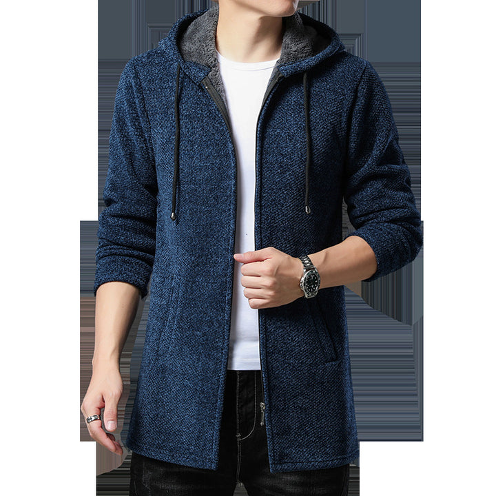 Herren nan urbaner Kapuzen-Strickmantel mit Teddyfutter, verdecktem Reißverschluss und seitlichen Eingrifftaschen Echo Archiv
