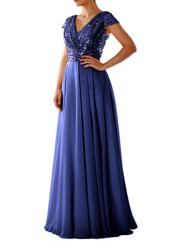 Echoarchiv | Damen Kleider V-Ausschnitt Paillette Chiffon Paneel Maxi Kleid