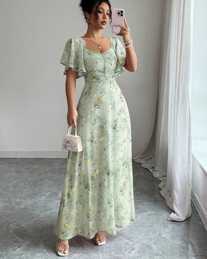 Damen Maxikleid mit fließendem Schnitt und romantischem Blumenmuster Echo Archiv