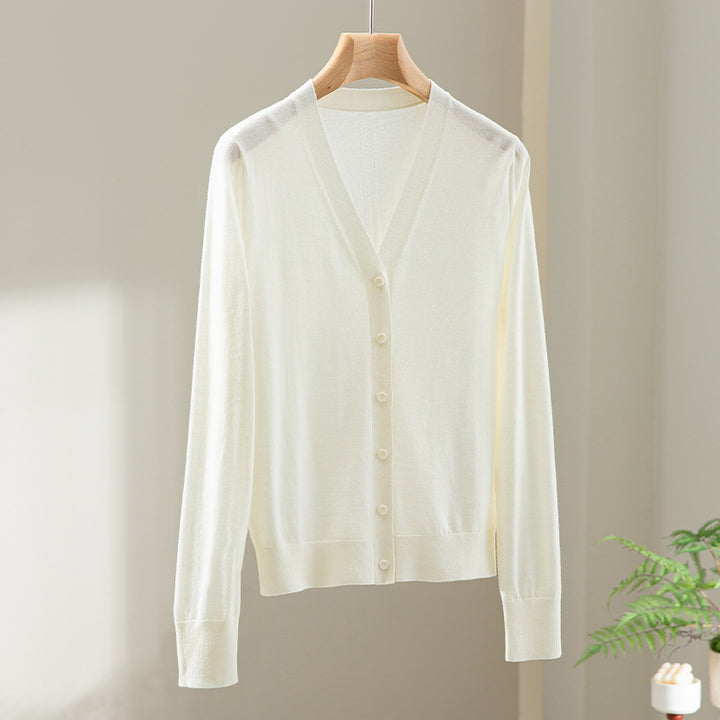 Damen Feinstrick-Cardigan mit V-Ausschnitt, Knopfleiste und Rippbündchen Echoarchiv