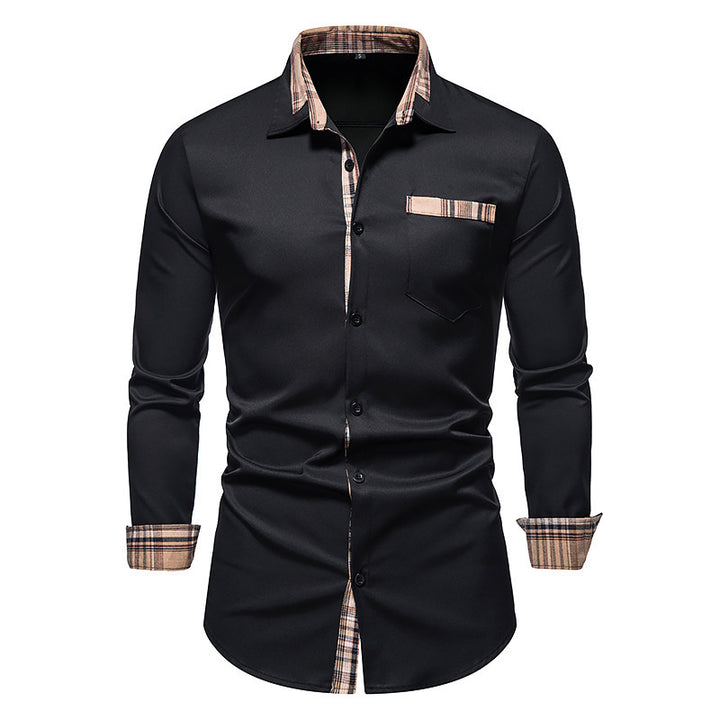 Herren Langarmhemd mit elegantem Satin-Finish und kariertem Kragen Echoarchiv