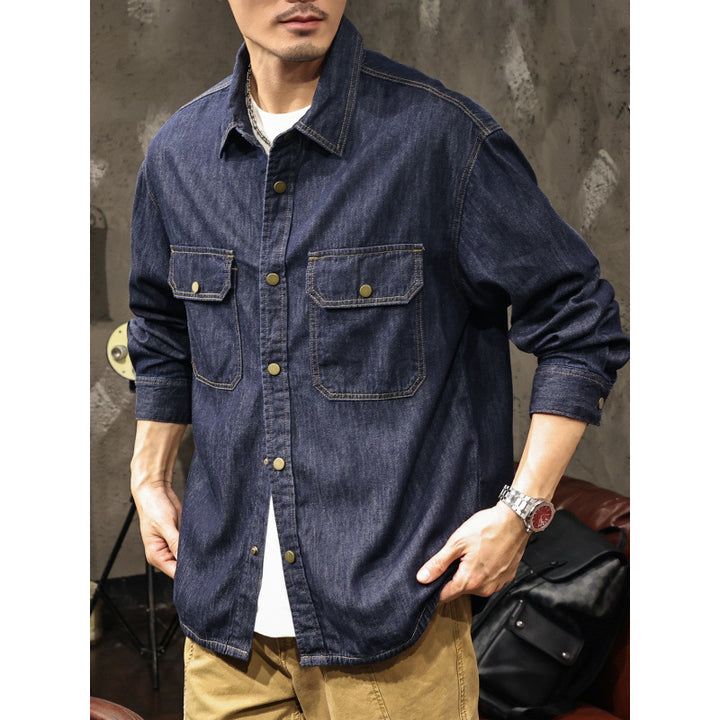 Herren Jeans-Worker-Hemdenjacke mit Druckknopfleiste und Overshirt-Schnitt Echoarchiv