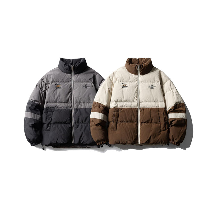Herren Colorblock-wattierter Kurzblouson mit hohem Stehkragen und Kordelzugsaum Echoarchiv