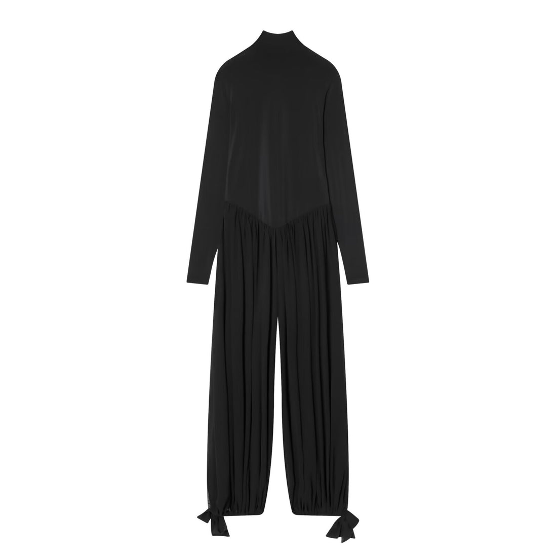 Damen Jumpsuit mit Stehkragen, weitem Plissee-Hosenbein und Knöchel-Bindebändern Echoarchiv