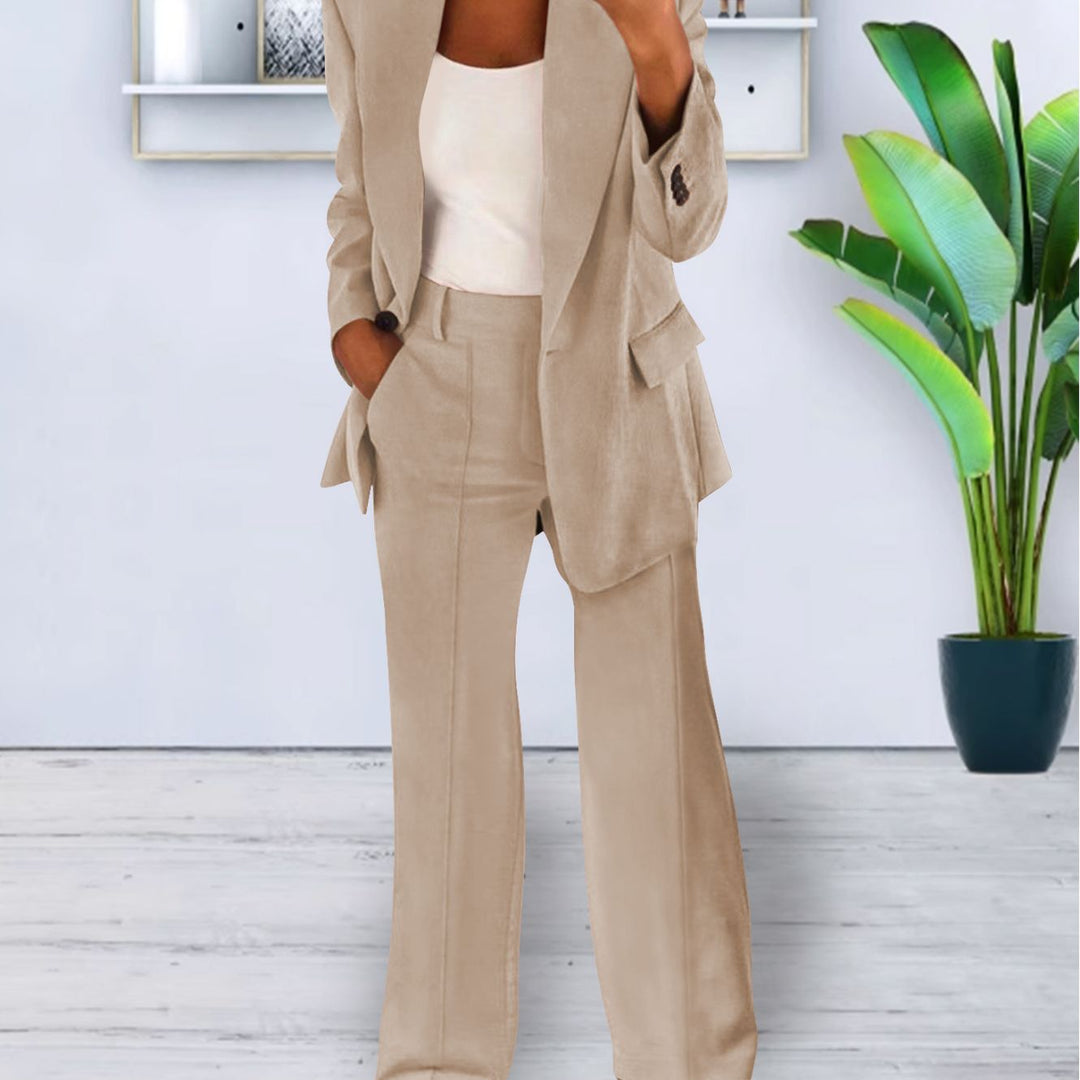Damen Zweiteiliges Business-Casual Tailoring-Set mit Longline-Blazer und weitem Bundfalten-Hosenbein – Valéne