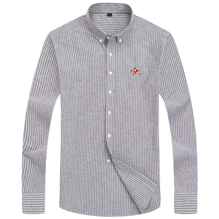 Herren elegantes Langarmhemd mit feinen Streifen und besticktem Detail Echoarchiv