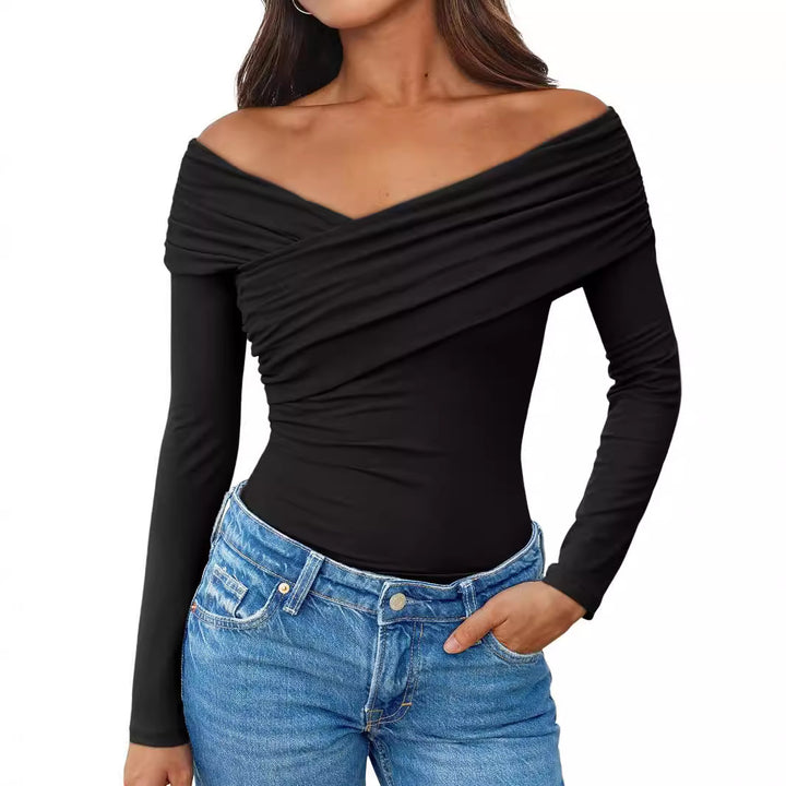 Damen Off-Shoulder Langarm-Top mit Wickeloptik und figurbetontem Stretch-Jersey Echo Archiv