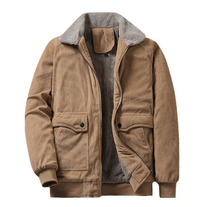 Männer Cordjacke im Arbeiterstil mit Sherpa-Futter, Reißverschluss und gerippten Bündchen – Taviero