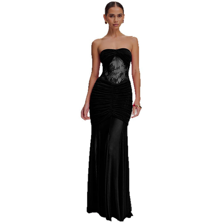 Damen Strapless Maxikleid mit raffinierten Drapierungen und Spitzen-Mix Echo Archiv